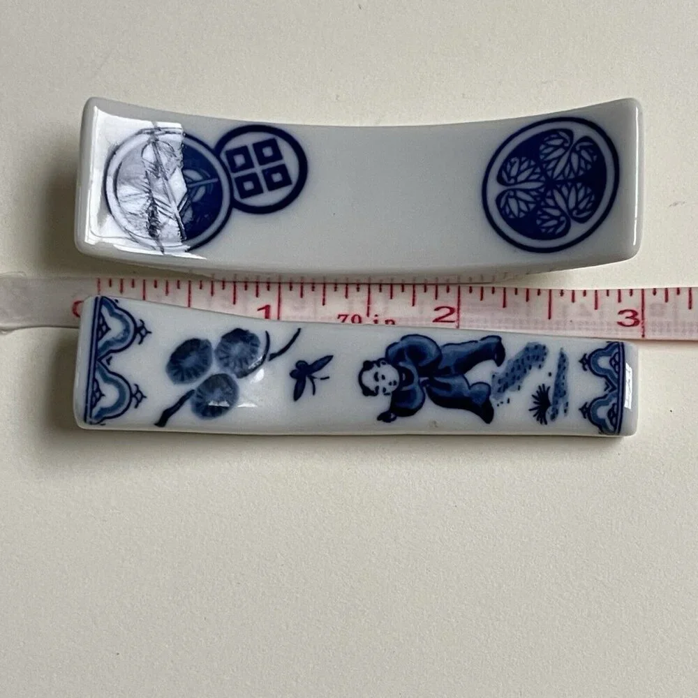 Blue Ceramic Mini Figurines Chopstick Rest Blue White Decor Beach Japan